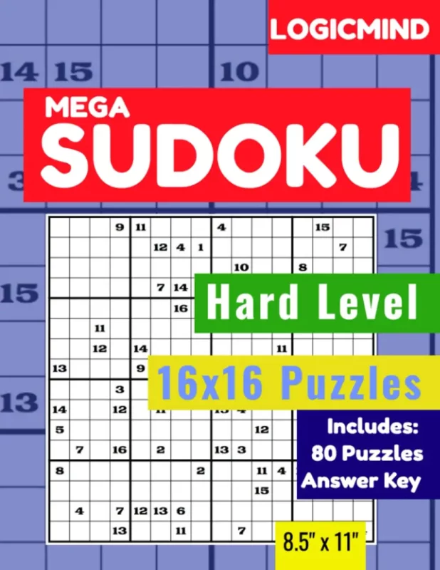 LogicMind Sudoku Hard 16×16 Grid Puzzle Book: 80 Puzzles with Answer Key, 8.5×11 Inch Book