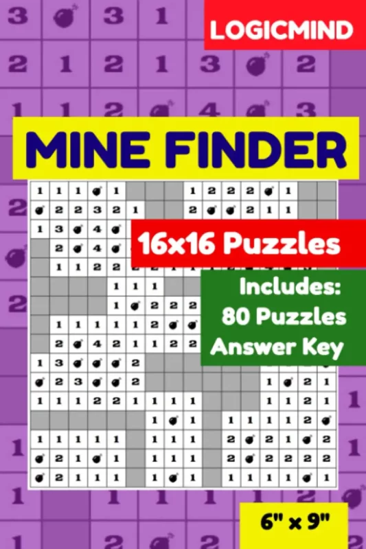 LogicMind Mine Finder 16×16 Grid Puzzle Book: 80 Puzzles with Answer Key, 6×9 Inch Book