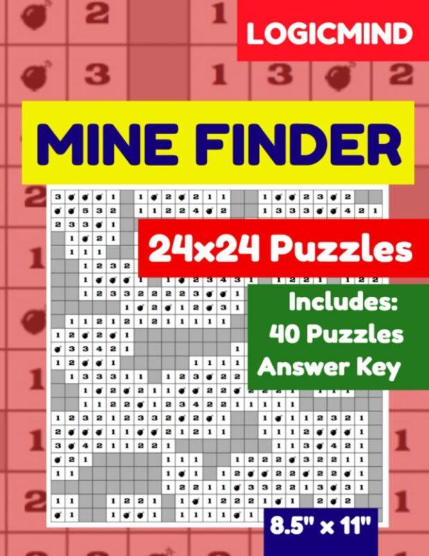 Mine Finder 24×24 Grid Puzzle Book: 40 Puzzles with Answer Key, 8.5×1 Inch Book (LogicMind)
