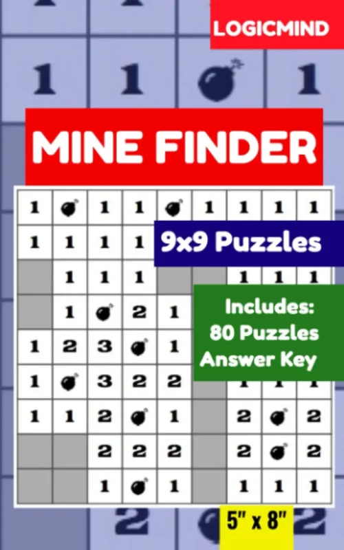 LogicMind Mine Finder 9×9 Grid Puzzle Book: 80 Puzzles with Answer Key, 5×8 Inch Book