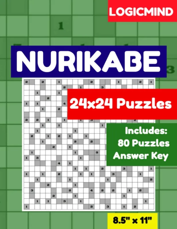 LogicMind Nurikabe 24×24 Grid Puzzle Book: 80 Puzzles with Answer Key, 8.5×11 Inch Book