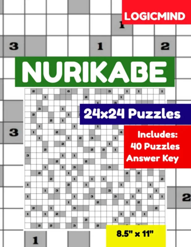 LogicMind Nurikabe 24×24 Grid Puzzle Book: 40 Puzzles with Answer Key, 8×11 Inch Book