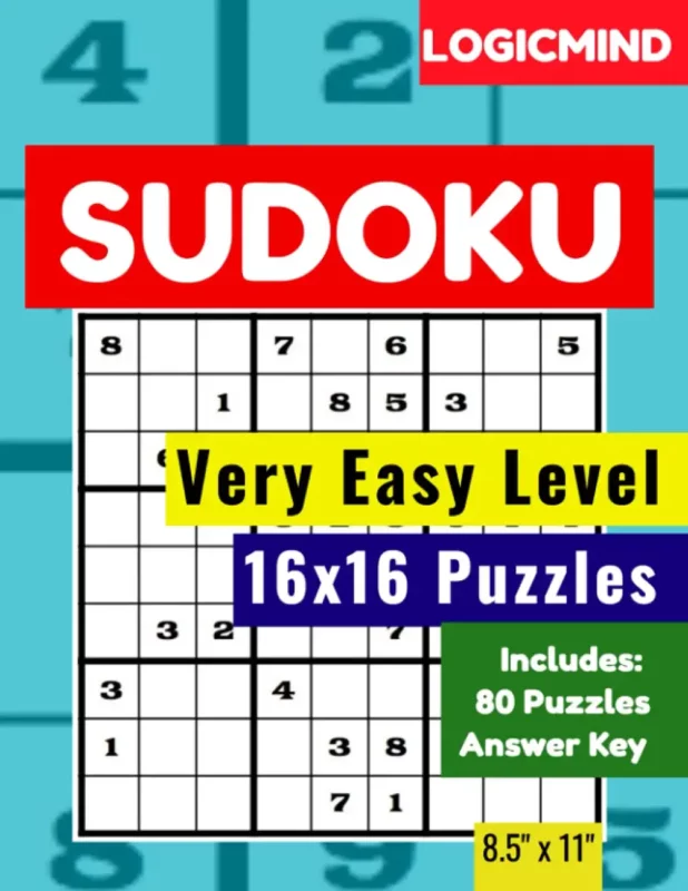 LogicMind Sudoku Very Easy 16×16 Grid Puzzle Book: 80 Puzzles with Answer Key, 8.5×11 Inch Book