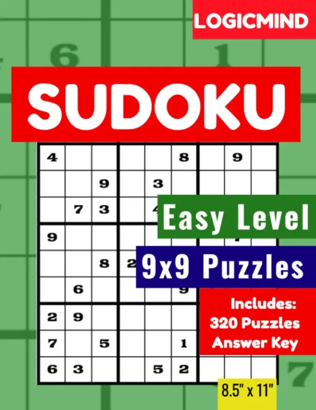 LogicMind Sudoku Easy 9×9 Grid Puzzle Book: 320 Puzzles with Answer Key, 8.5×11 Inch Book