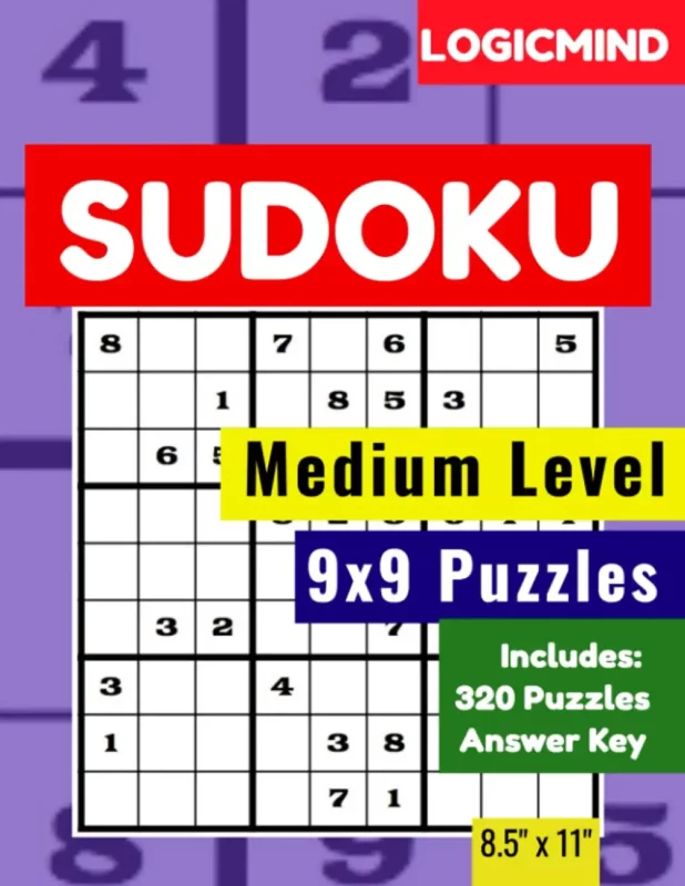 LogicMind Sudoku Medium 9×9 Grid Puzzle Book: 320 Puzzles with Answer Key, 8.5×11 Inch Book