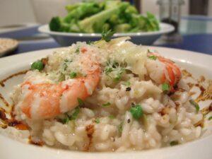 Prawn Risotto with Peas and Paprika and Garlic Oil