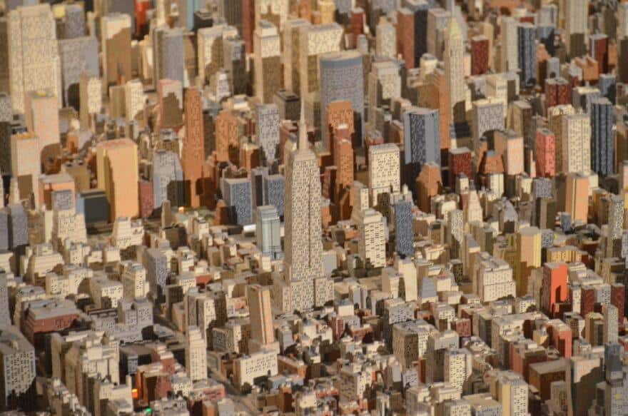 Queens Museum of Art | The Panorama of the City of New York | close-up view over Manhattan, centered on the Empire State Building, also showing the Chrysler Building et al