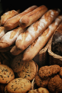 Close up on cookies and baguettes to make with sourdough discard