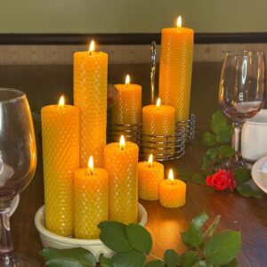 Handmade Pure Beeswax Honeycomb Short Petite Pillar Candle, 3" h, 1.5" d , Eco-Friendly & Natural