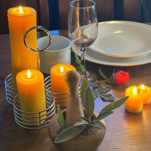 Handmade Pure Beeswax Honeycomb Short Pillar Candle, 3.875" H, 2.125" d, Natural & Eco-Friendly